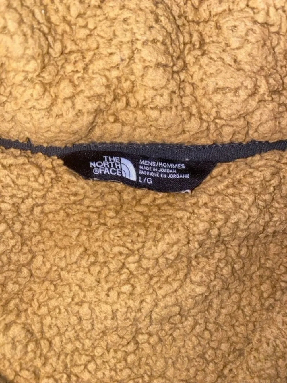 The North Face Men's Camel Sherpa Half-Zip Pullover with Navy Pocket Accents